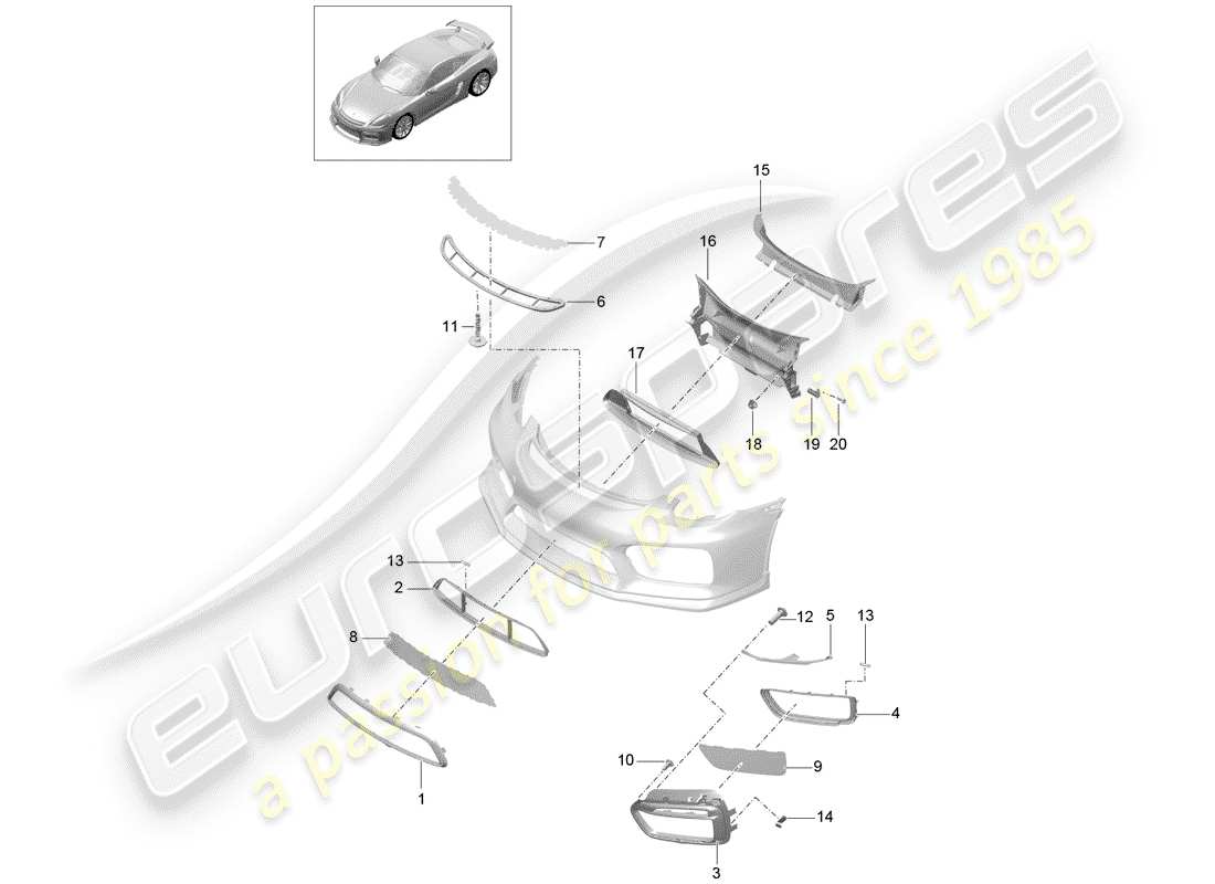 Porsche Cayman GT4 (2016) PARACHOQUE Diagrama de piezas