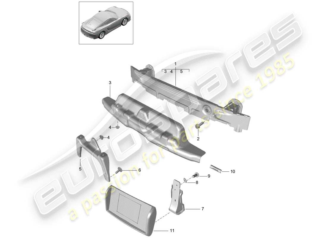 Porsche Cayman GT4 (2016) SOPORTE DE PARACHOQUES Diagrama de piezas