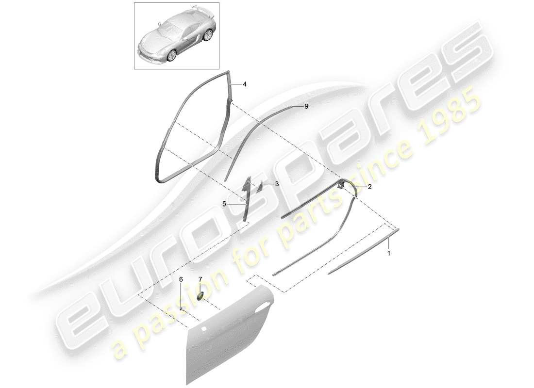 Porsche Cayman GT4 (2016) JUNTA DE LA PUERTA Diagrama de piezas