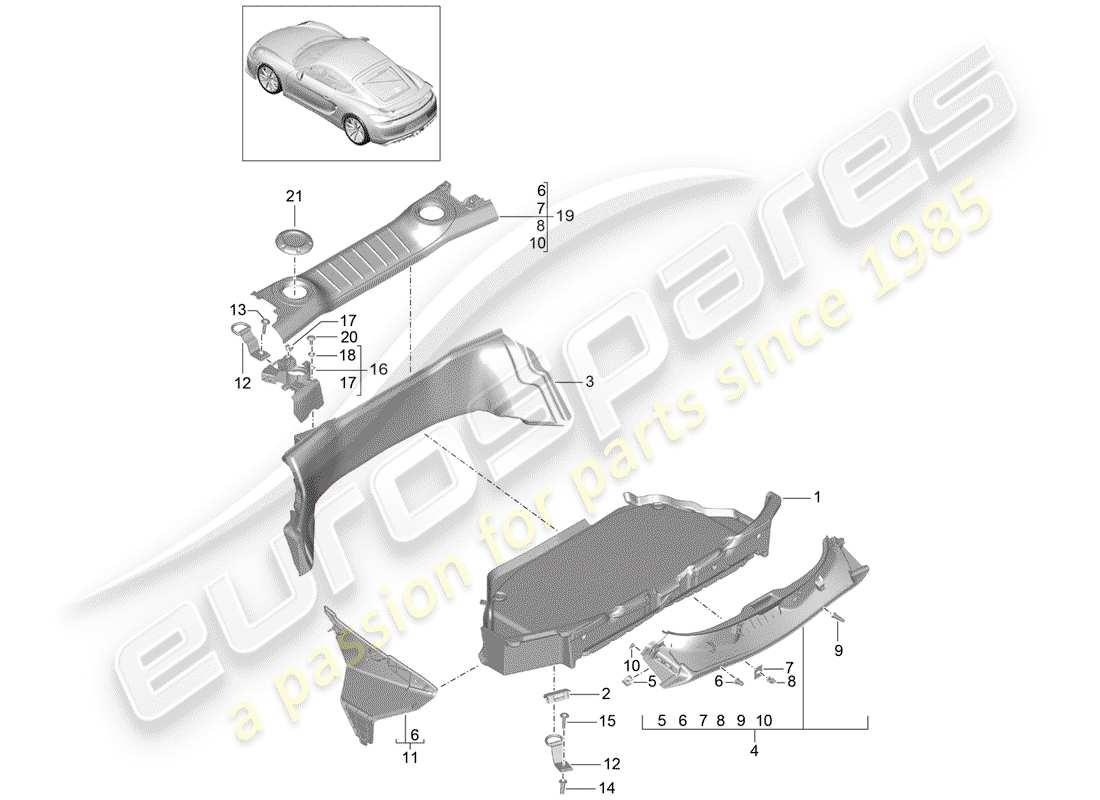 Porsche Cayman GT4 (2016) COMPARTIMIENTO DE EQUIPAJE Diagrama de piezas