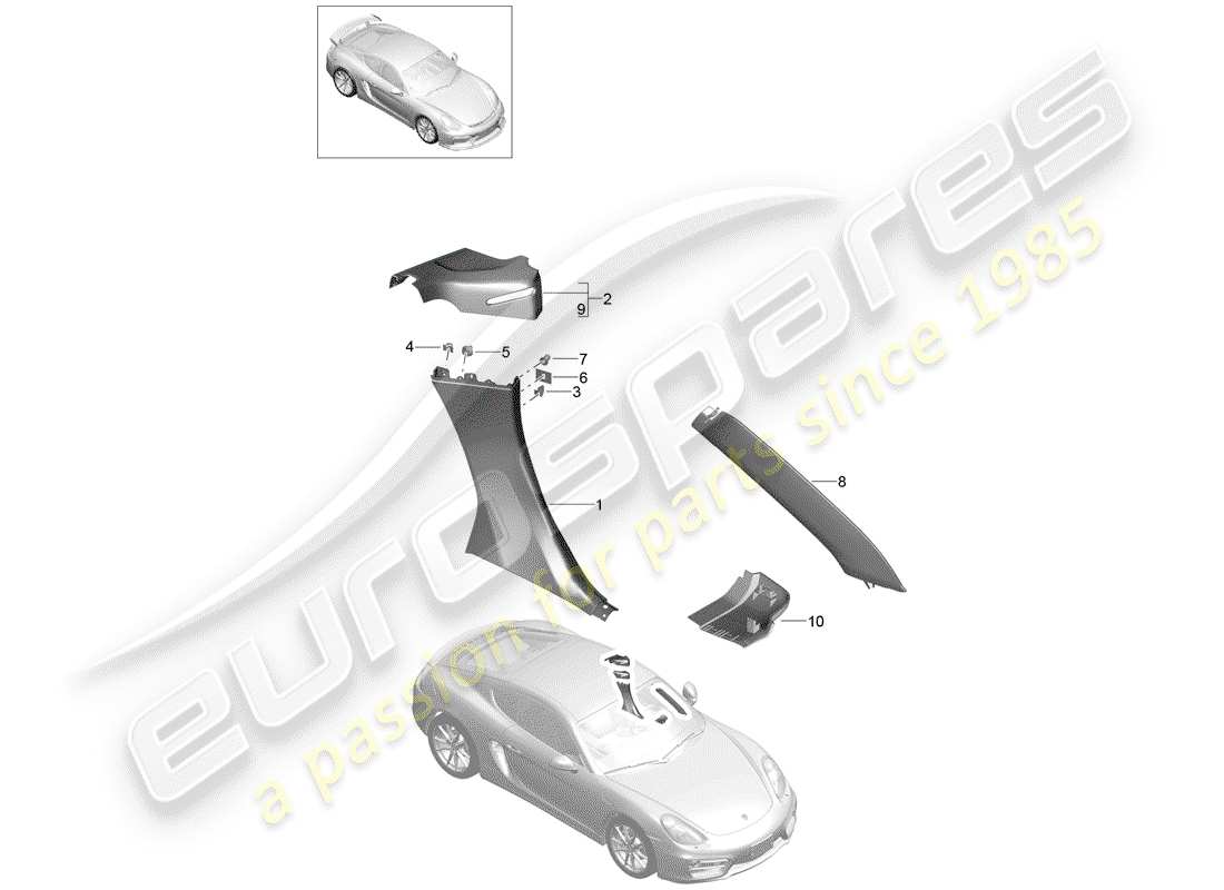Porsche Cayman GT4 (2016) adornos Diagrama de piezas