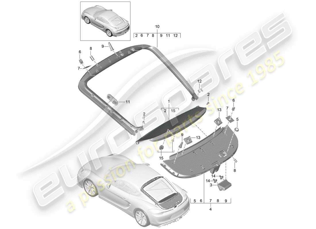 Porsche Cayman GT4 (2016) recubrimiento Diagrama de piezas