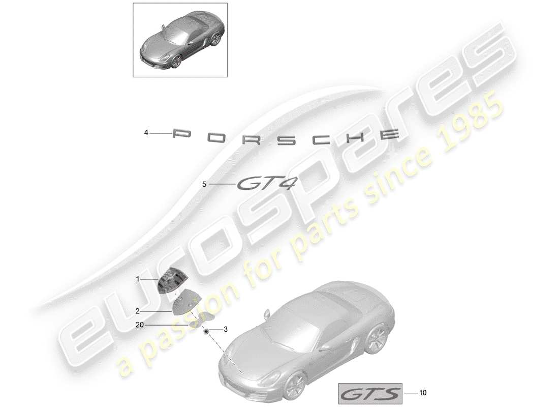 Porsche Cayman GT4 (2016) placas de identificación Diagrama de piezas