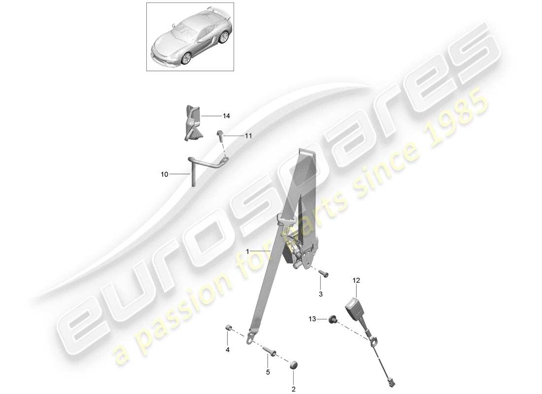 Porsche Cayman GT4 (2016) CINTURÓN DE SEGURIDAD Diagrama de piezas