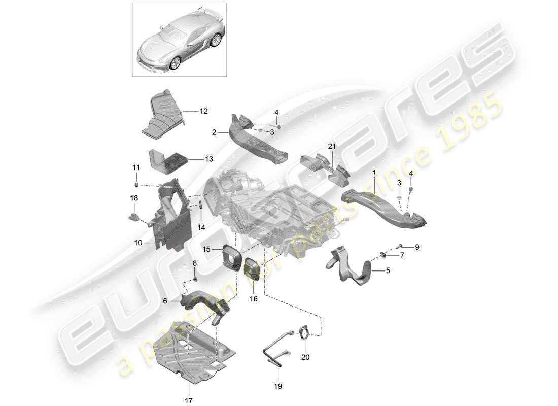 Porsche Cayman GT4 (2016) ducto de aire Diagrama de piezas