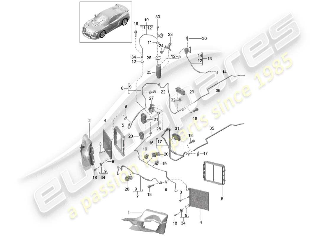 Porsche Cayman GT4 (2016) CIRCUITO REFRIGERANTE Diagrama de piezas