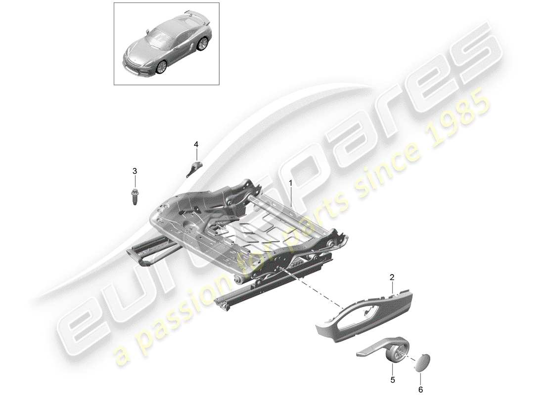 Porsche Cayman GT4 (2016) estructura del asiento Diagrama de piezas