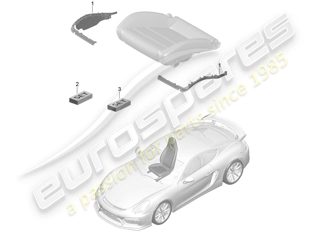 Porsche Cayman GT4 (2016) acolchado para asiento Diagrama de piezas