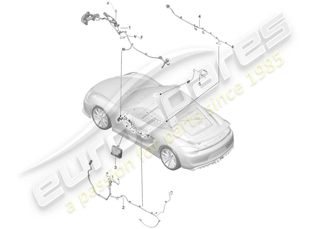Porsche Cayman GT4 (2016) cableando arneses Diagrama de piezas