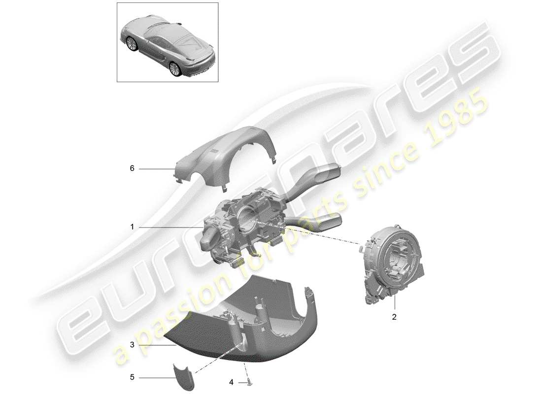 Porsche Cayman GT4 (2016) INTERRUPTOR DE LA COLUMNA DE DIRECCIÓN Diagrama de piezas