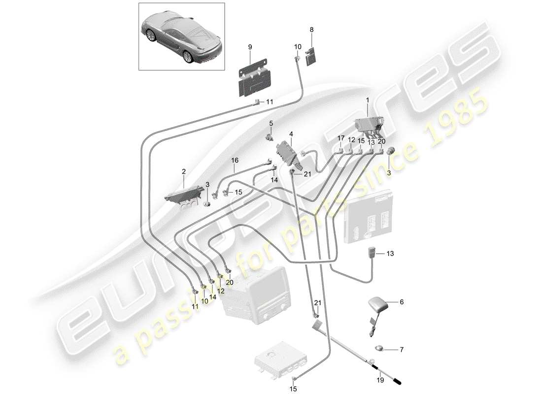Porsche Cayman GT4 (2016) amplificador de antena Diagrama de piezas