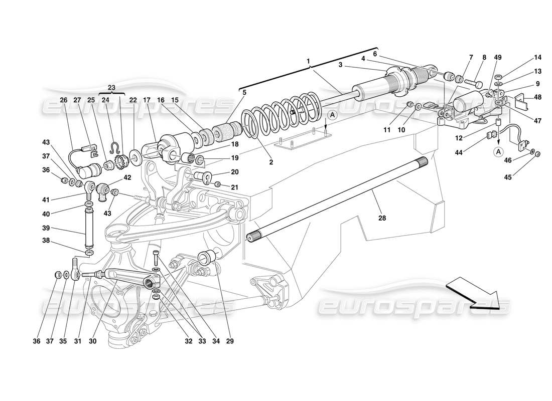 Ferrari F50 Suspensión delantera: amortiguador y barra estabilizadora Diagrama de piezas