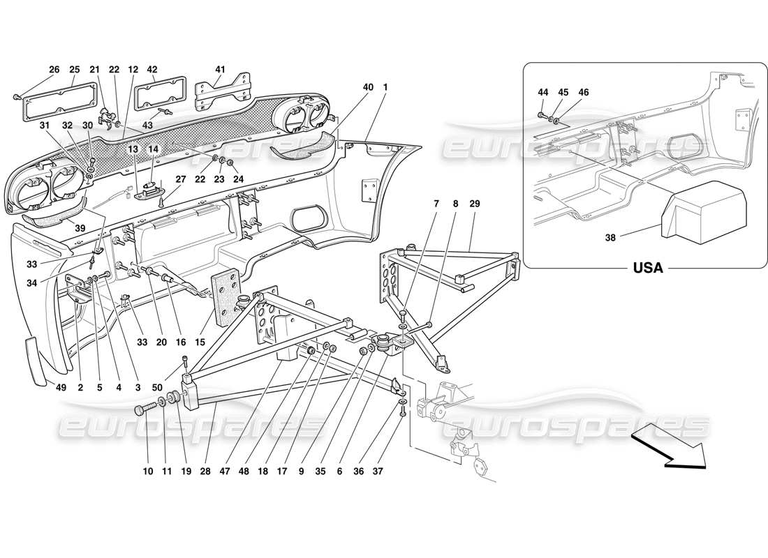 Ferrari F50 Parachoques trasero y soportes Diagrama de piezas