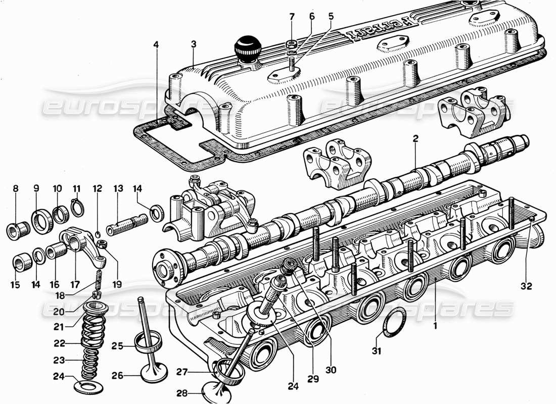Ferrari 365 GT 2+2 Diagrama de piezas de culata (mecánica) (derecha)