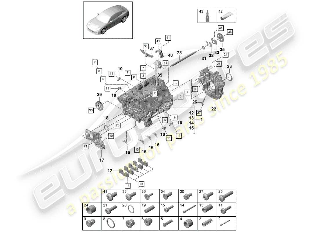 Porsche Panamera 971 (2017) CRANKCASE Diagrama de piezas
