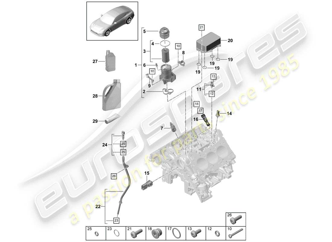 Porsche Panamera 971 (2017) FILTRO DE ACEITE Diagrama de piezas