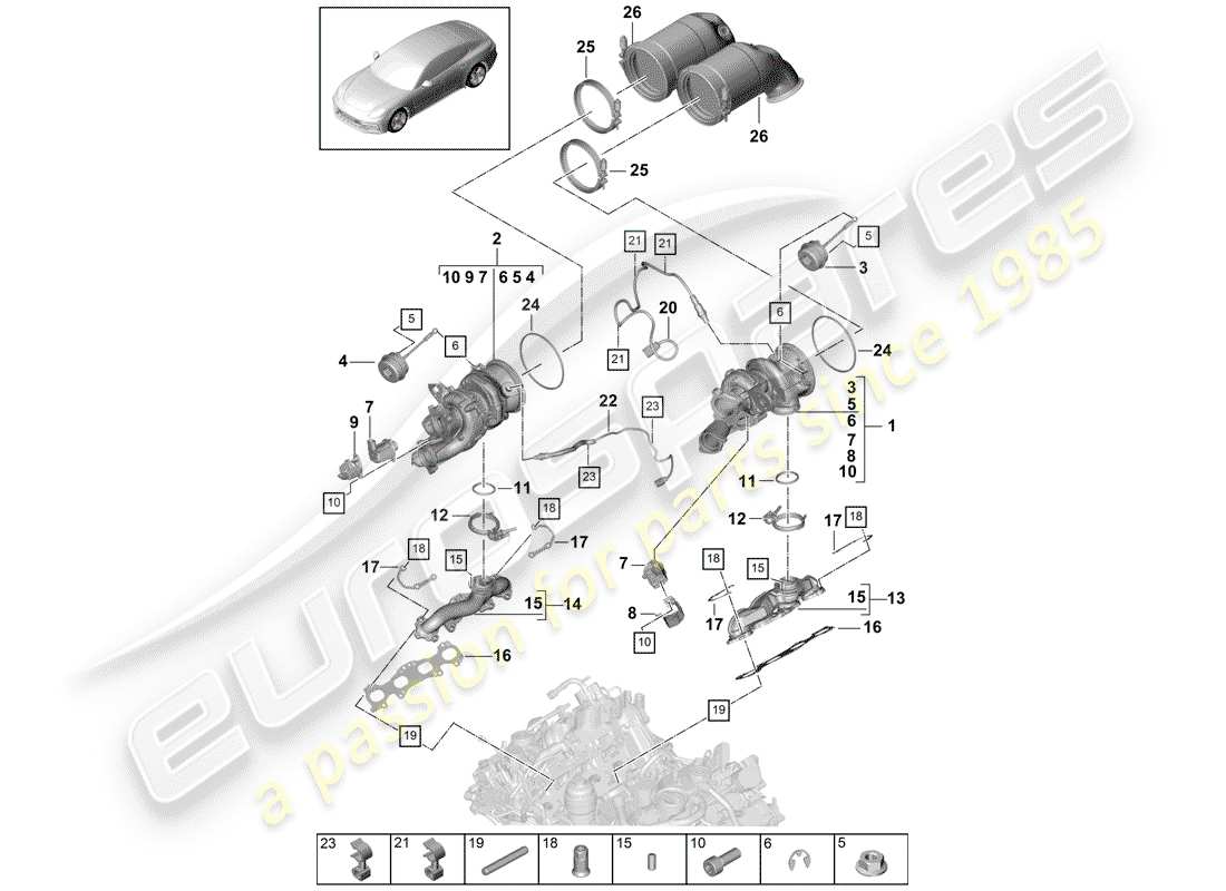 Porsche Panamera 971 (2017) TURBOCOMPRESOR DE GASES DE ESCAPE Diagrama de piezas