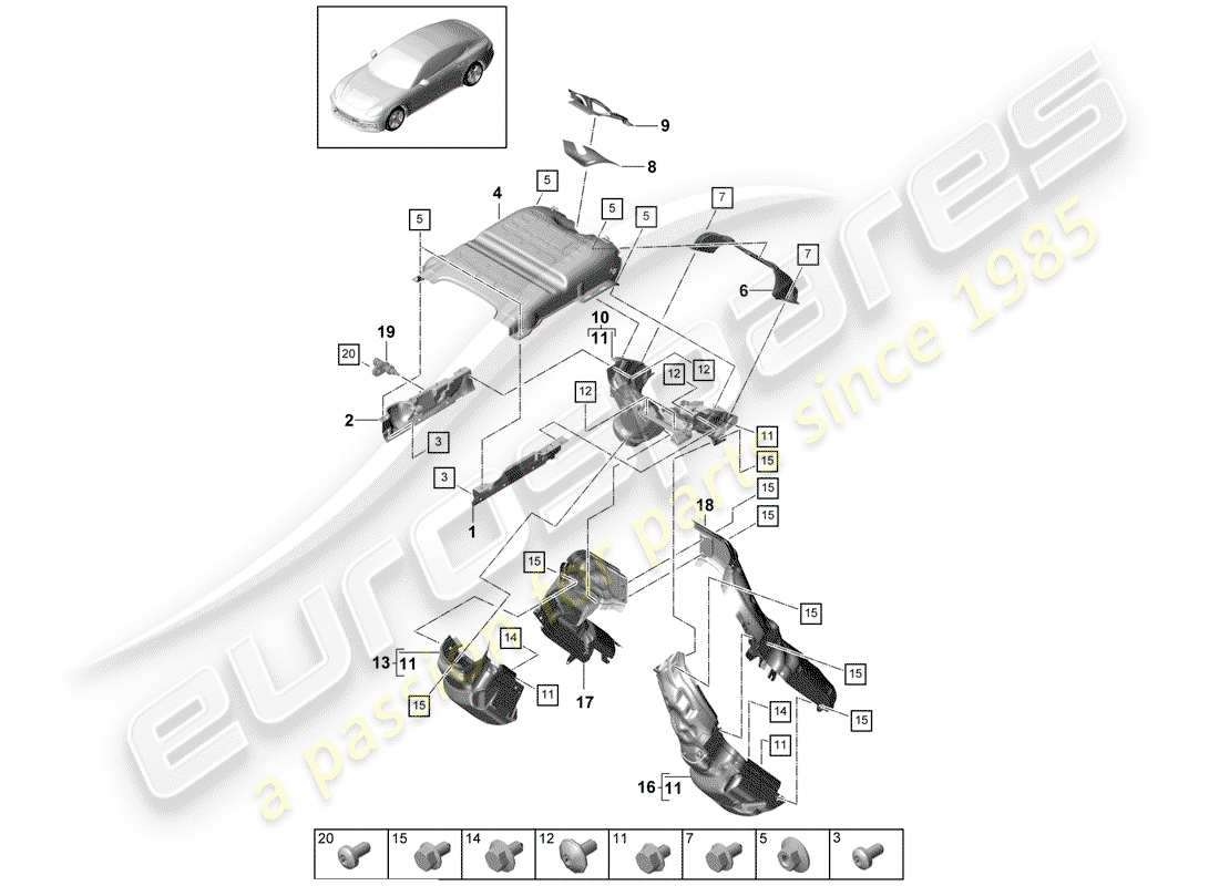 Porsche Panamera 971 (2017) Sistema de escape Diagrama de piezas