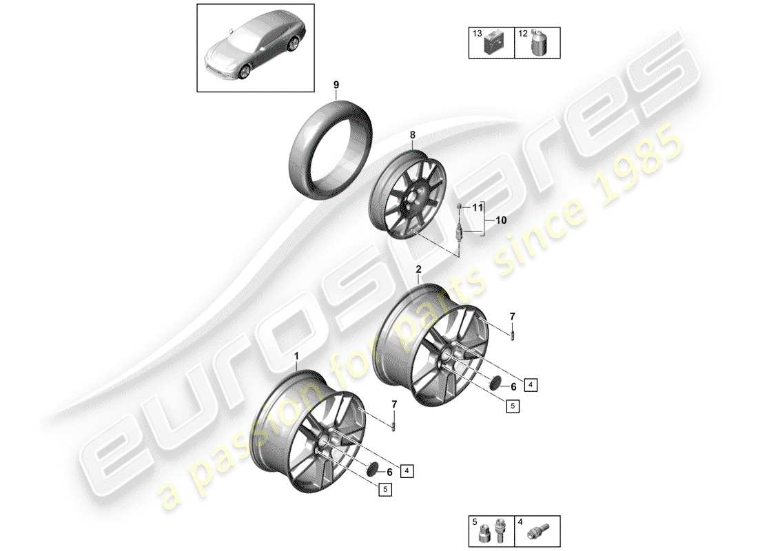 Porsche Panamera 971 (2017) rueda de aleación Diagrama de piezas