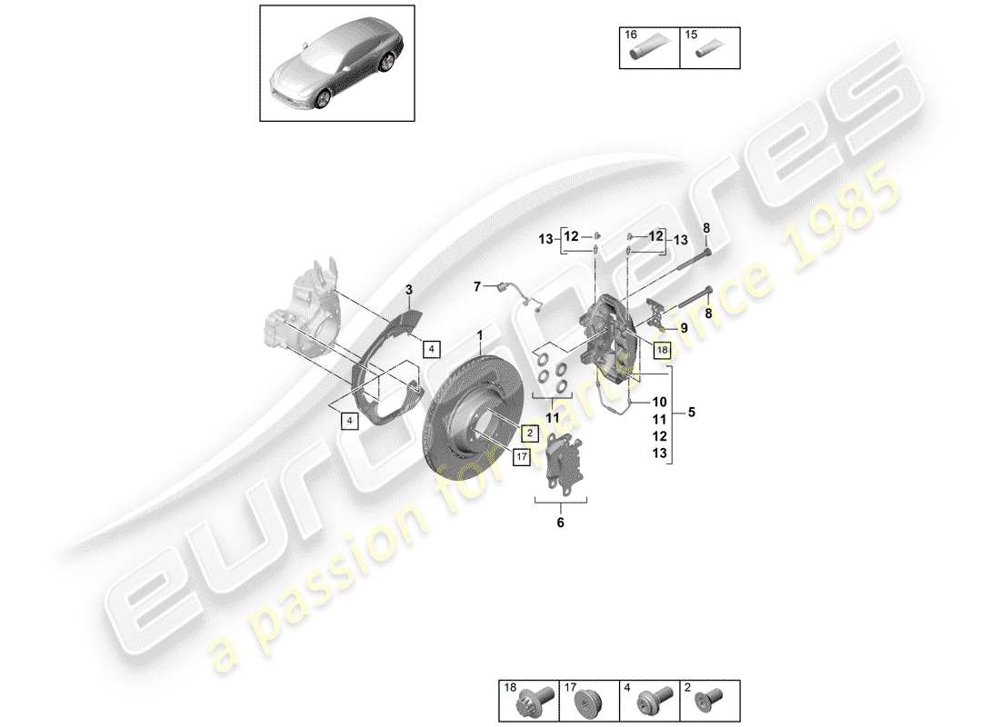 Porsche Panamera 971 (2017) frenos de disco Diagrama de piezas