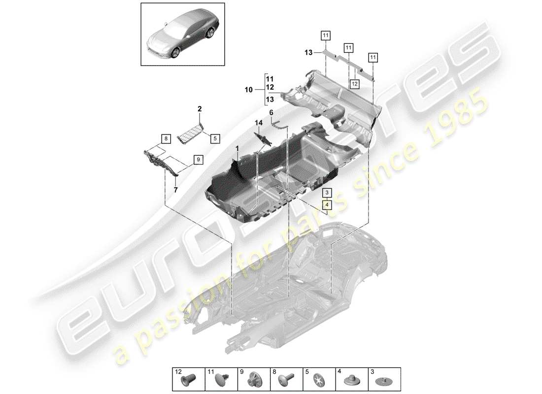 Porsche Panamera 971 (2017) CUBIERTA DE PISO Diagrama de piezas