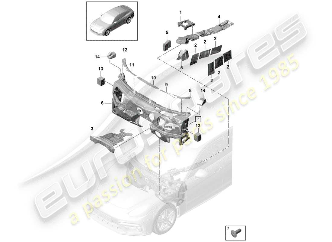 Porsche Panamera 971 (2017) absorbente de sonido Diagrama de piezas