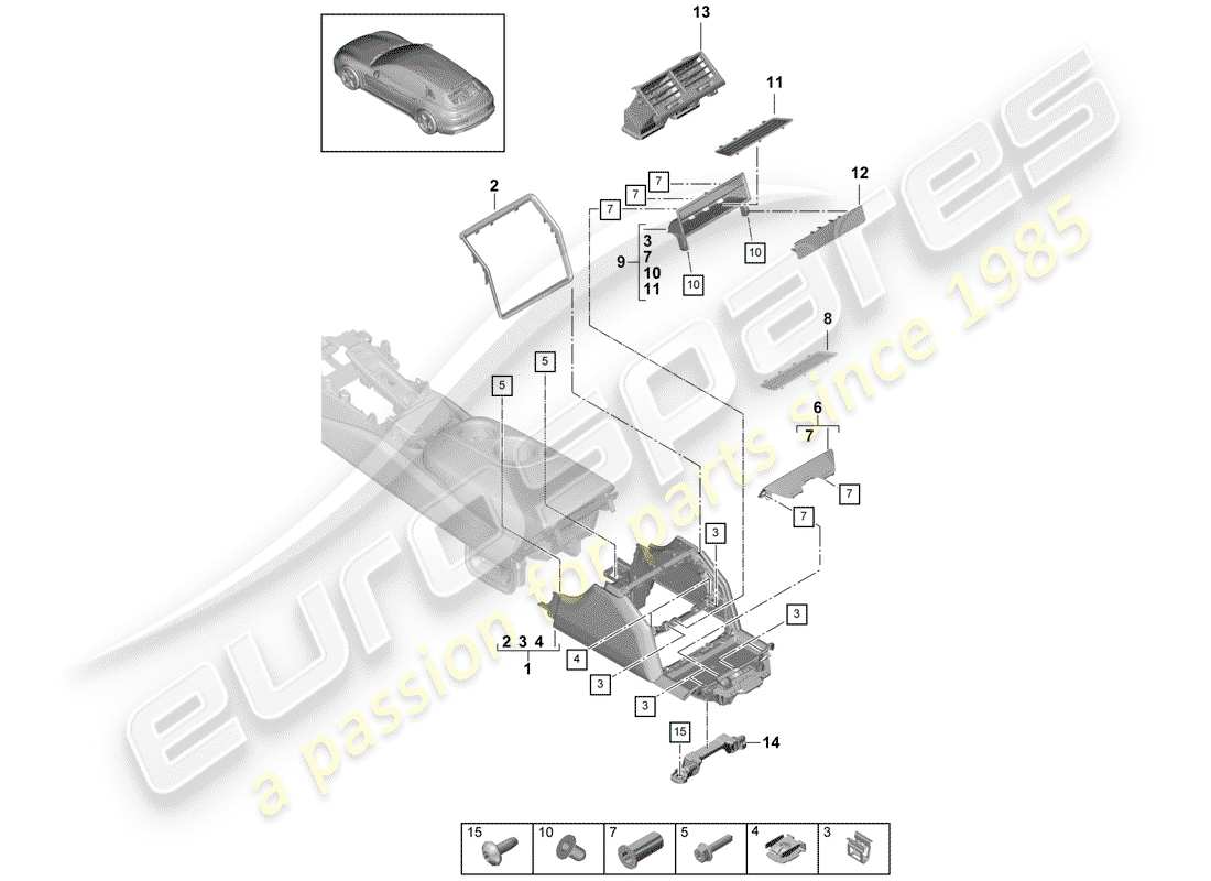 Porsche Panamera 971 (2017) CENTER CONSOLE Diagrama de piezas