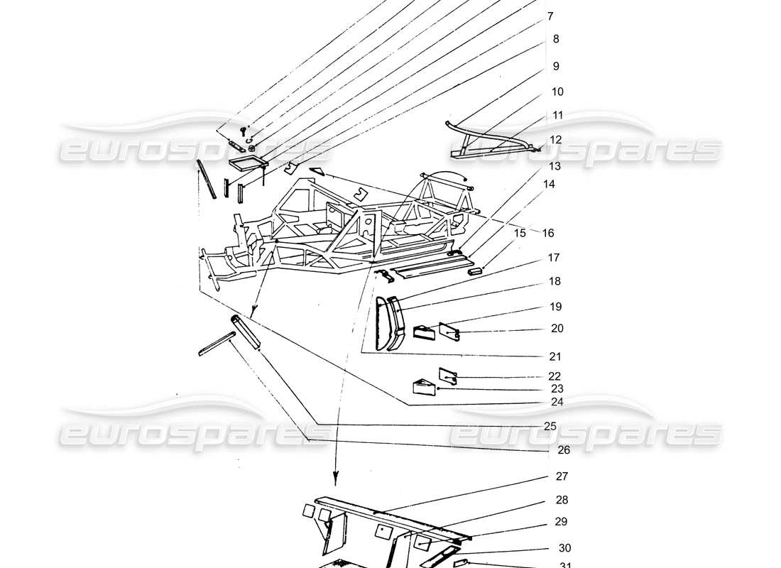 Ferrari 365 GTB4 Daytona (entrenamiento) Paneles interiores Diagrama de piezas