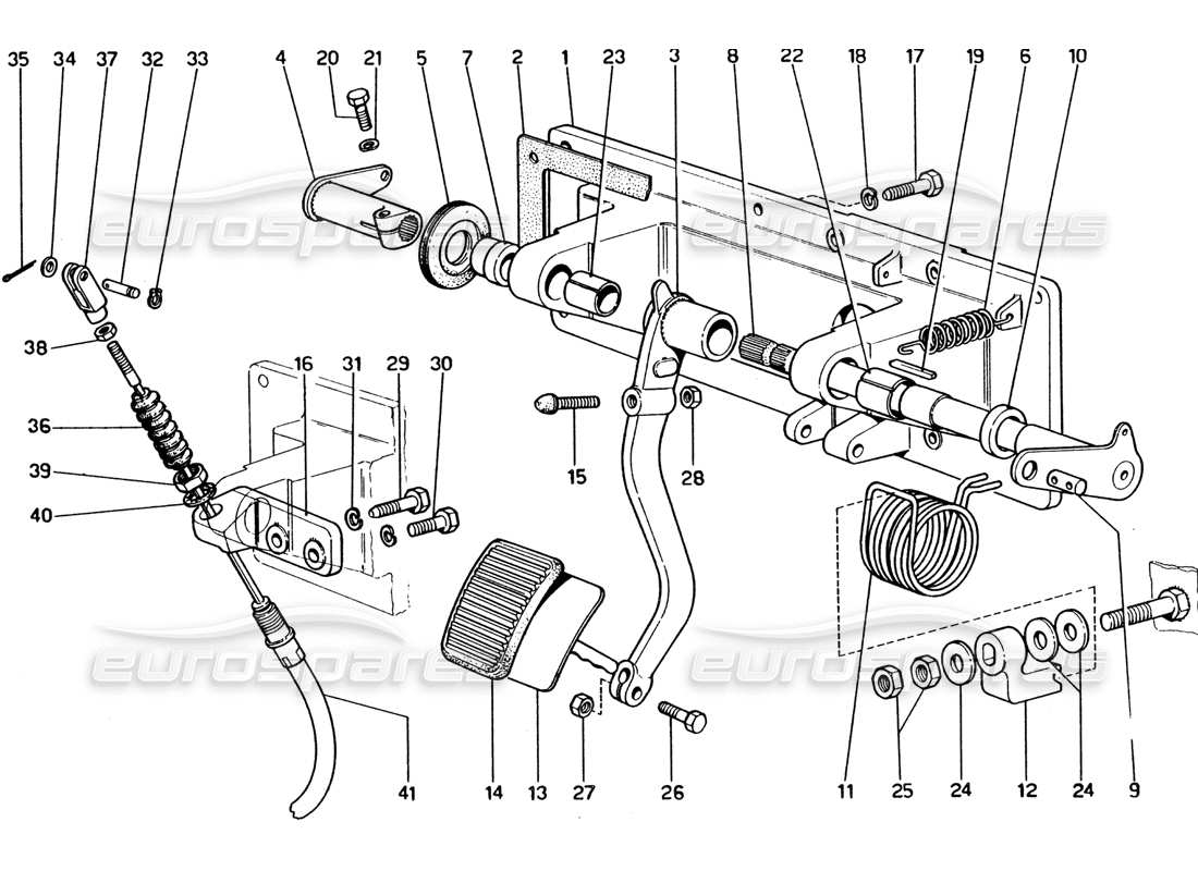 Ferrari 365 GT4 2+2 (1973) Tablero de pedales - Control de embrague (Variante para versiones con volante a la derecha) Diagrama de piezas