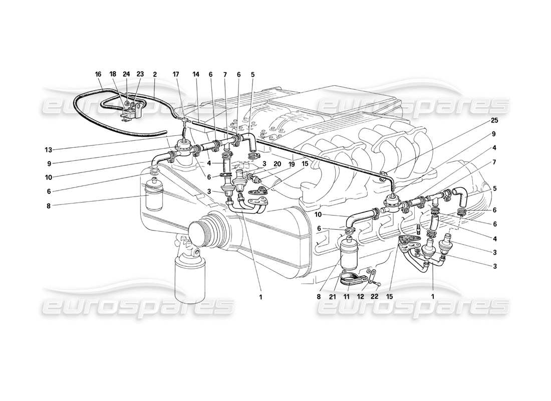 Ferrari Testarossa (1990) Diagrama de piezas de líneas y inyección de aire (para CH87 y Cat)