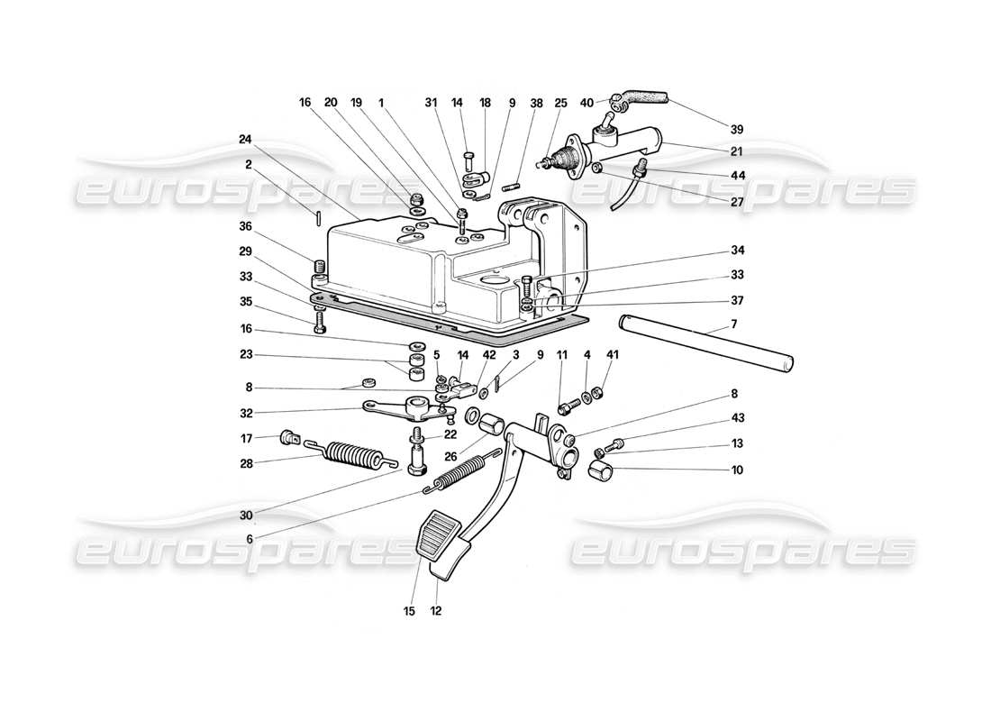 Ferrari Testarossa (1990) control de liberación del embrague Diagrama de piezas