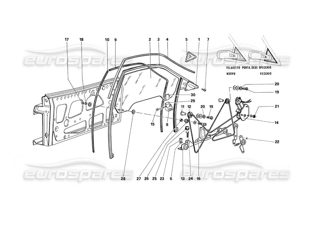 Ferrari Testarossa (1990) Puerta - Ventana eléctrica Diagrama de piezas