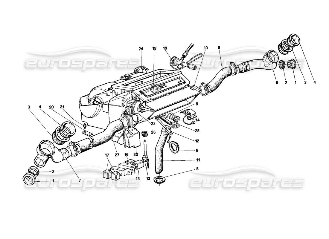 Ferrari Testarossa (1990) Unidad calefactora Diagrama de piezas