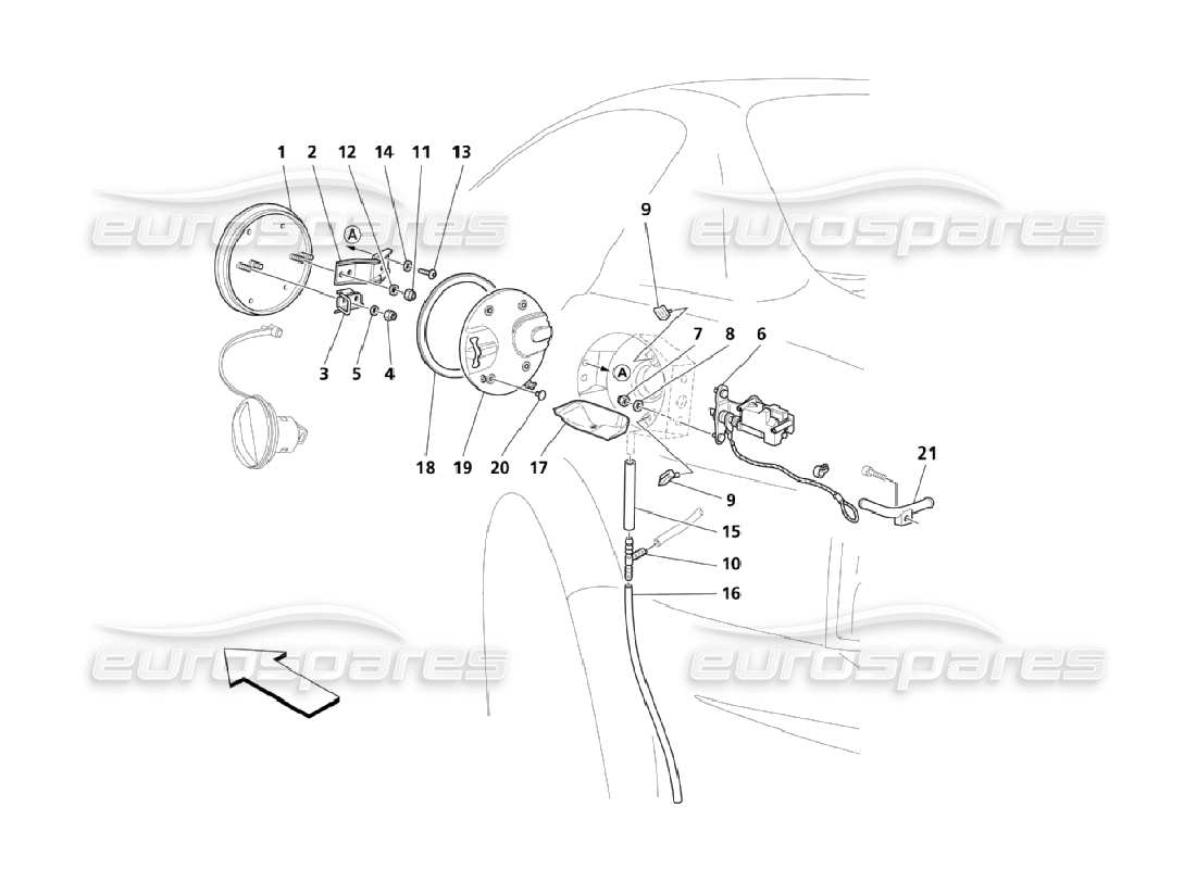 Maserati QTP. (2006) 4.2 Puerta de combustible y controles Diagrama de piezas