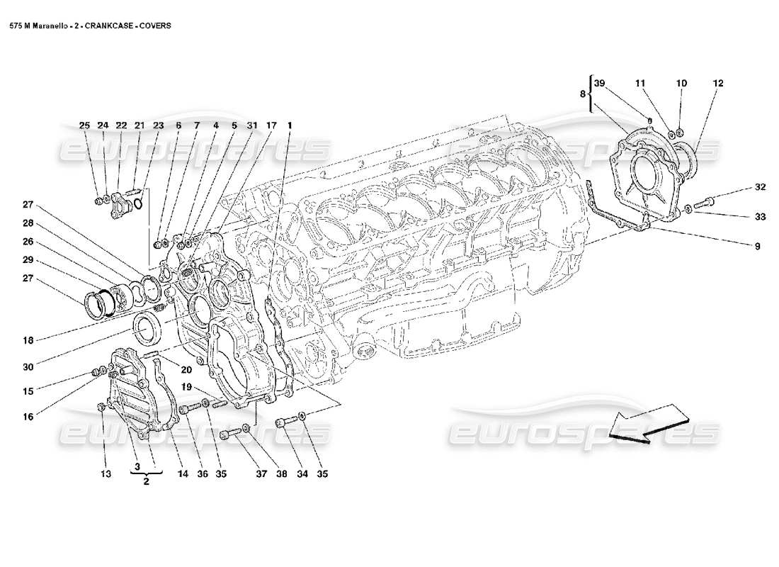 Ferrari 575M Maranello Cubiertas del cárter Diagrama de piezas