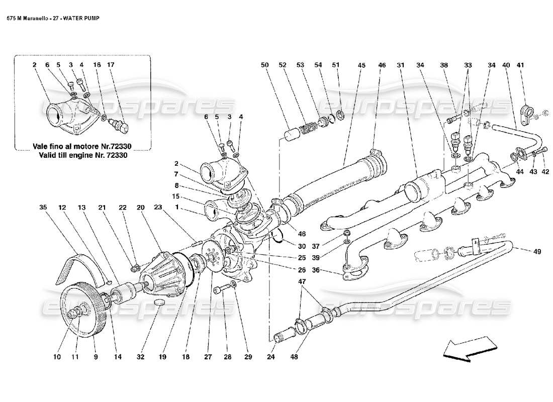 Ferrari 575M Maranello Bomba de agua Diagrama de piezas