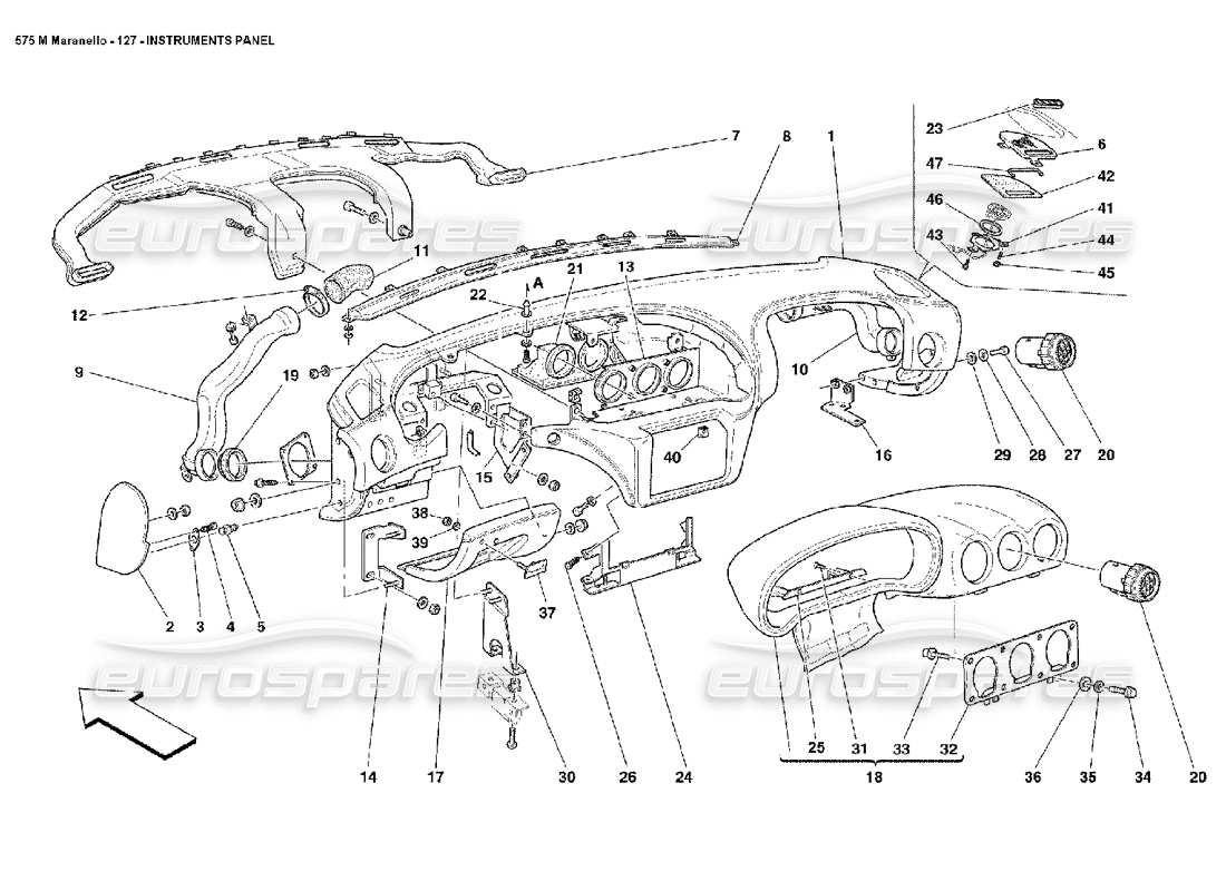 Ferrari 575M Maranello Panel de instrumentos Diagrama de piezas