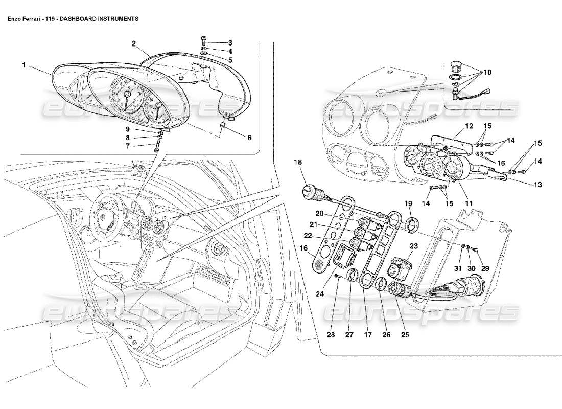 Ferrari Enzo Instrumentos del tablero Diagrama de piezas