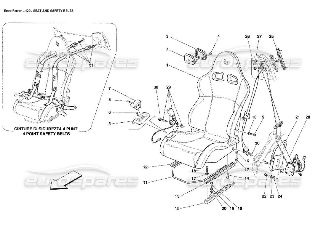 Ferrari Enzo cinturones de seguridad y de asiento Diagrama de piezas