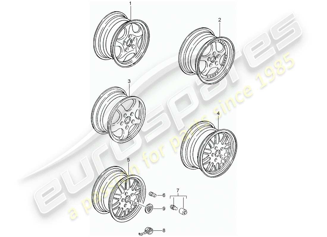 Porsche Tequipment catalogue (1996) rueda de aleación Diagrama de piezas