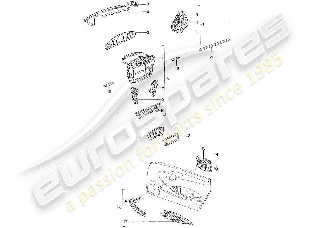 Porsche Tequipment catalogue (1996) compartimiento de pasajero Diagrama de piezas