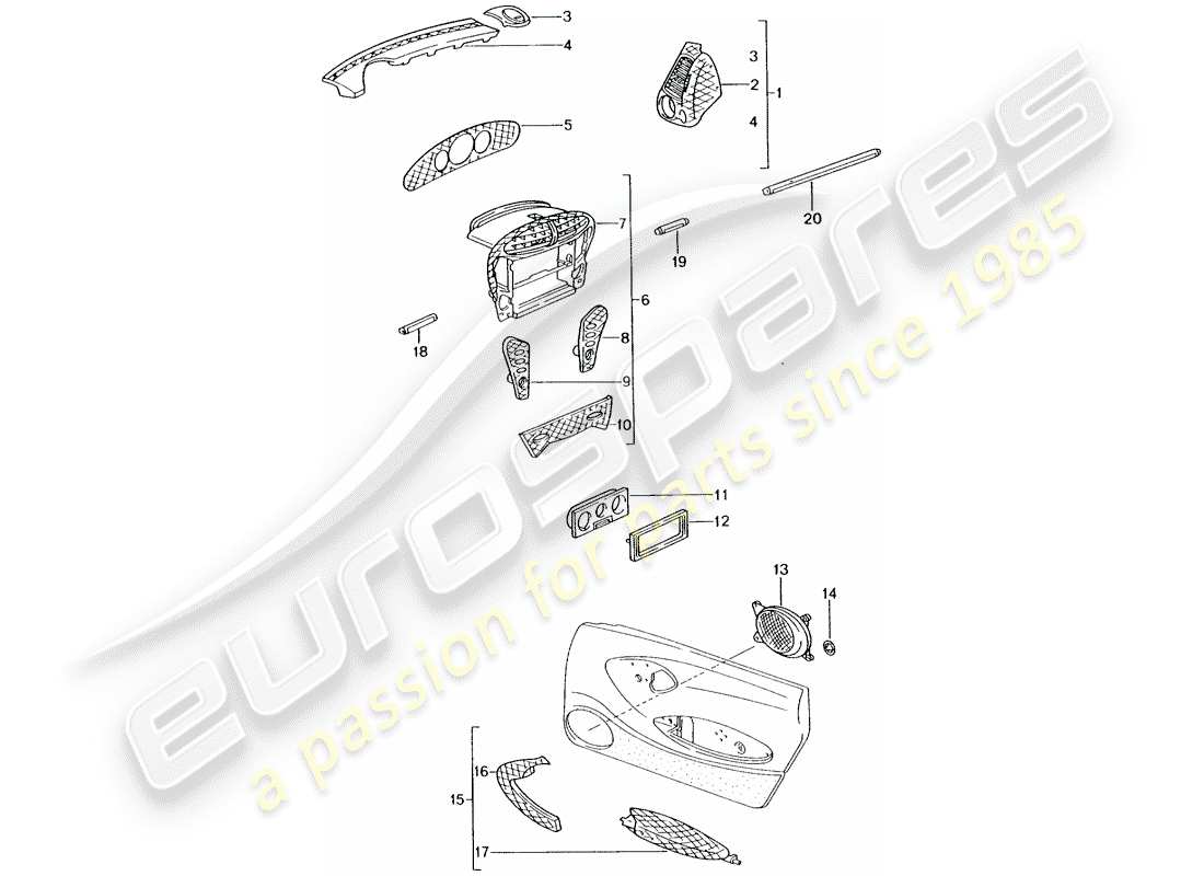 Porsche Tequipment catalogue (2003) compartimiento de pasajero Diagrama de piezas
