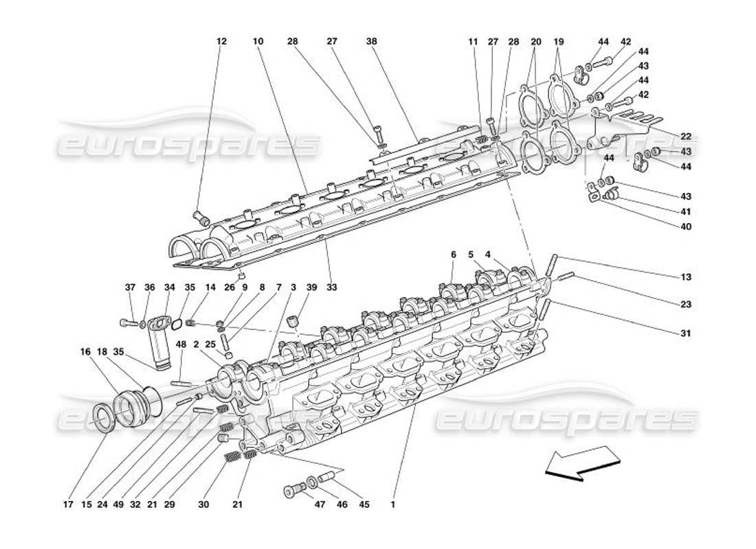 Ferrari 575 Superamerica Diagrama de piezas de la culata del cilindro derecho
