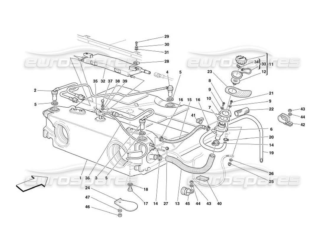 Ferrari 575 Superamerica Tanque de combustible: unión y tubería -No para EE. UU. y CDN- Diagrama de piezas