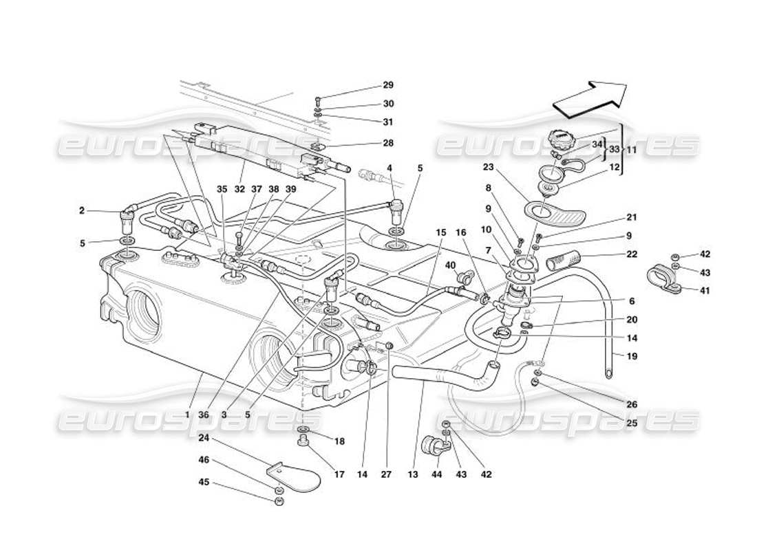 Ferrari 575 Superamerica Tanque de combustible - Unión y tubería -Válido para EE. UU. y CDN- Diagrama de piezas