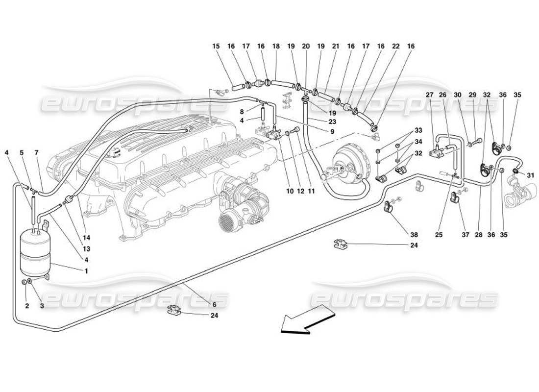 Ferrari 575 Superamerica Sistema de actuador neumático Diagrama de piezas