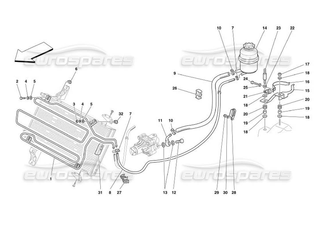 Ferrari 575 Superamerica Tanque de aceite para servodirección y serpentina Diagrama de piezas