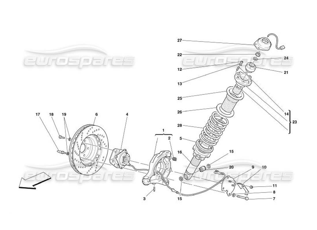 Ferrari 575 Superamerica Suspensión Delantera - Amortiguador y Disco de Freno Diagrama de piezas