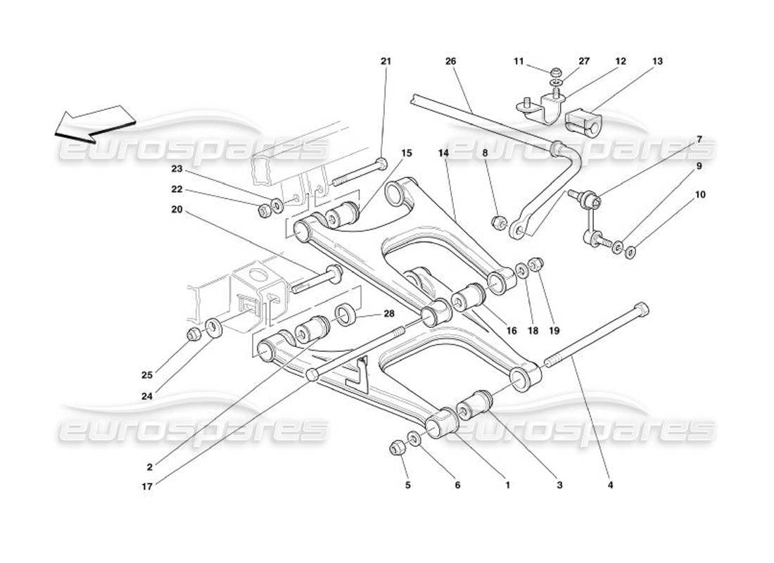 Ferrari 575 Superamerica Suspensión trasera: horquillas y barra estabilizadora Diagrama de piezas