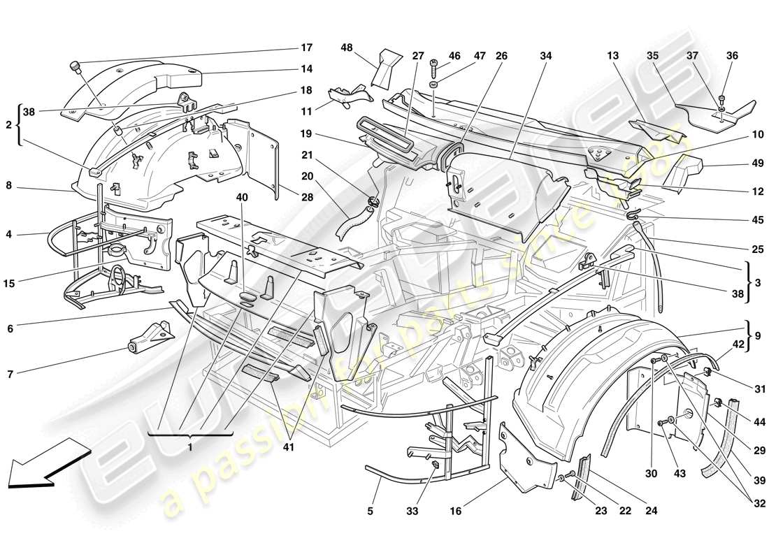 Ferrari 575 Superamerica Estructuras y componentes frontales Diagrama de piezas